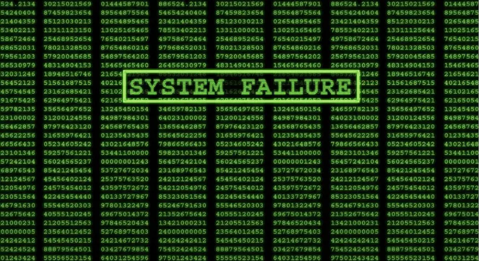 A graphic that says "system failure"